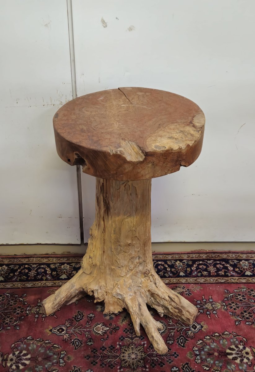 Travail d'art Populaire :  table d’appoint ou sellette réalisée à partir d’un tronc d’arbre-photo-2