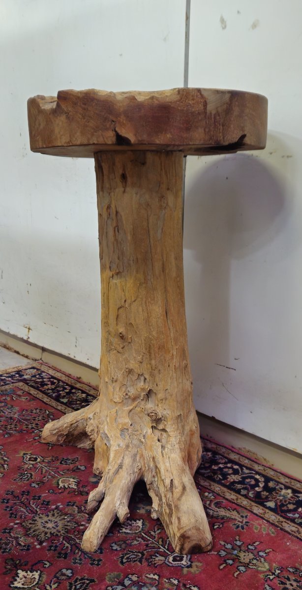 Travail d'art Populaire :  table d’appoint ou sellette réalisée à partir d’un tronc d’arbre-photo-3