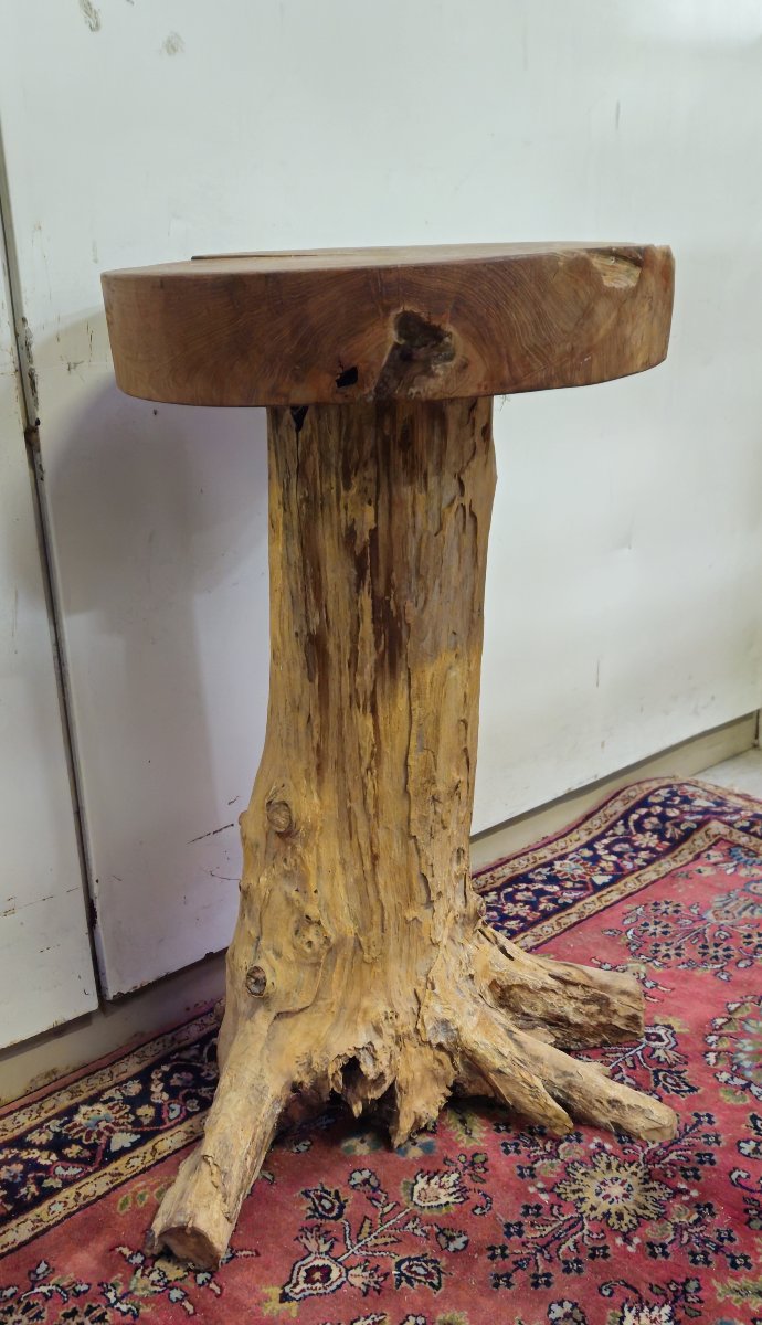 Travail d'art Populaire :  table d’appoint ou sellette réalisée à partir d’un tronc d’arbre-photo-4