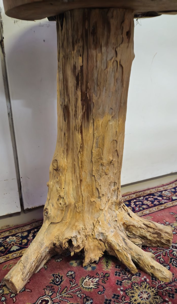 Travail d'art Populaire :  table d’appoint ou sellette réalisée à partir d’un tronc d’arbre-photo-5