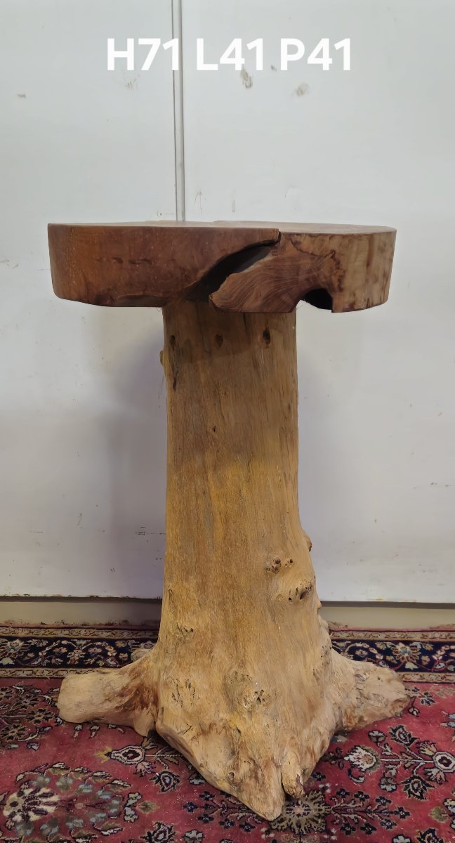 Travail d'art Populaire :  table d’appoint ou sellette réalisée à partir d’un tronc d’arbre-photo-6
