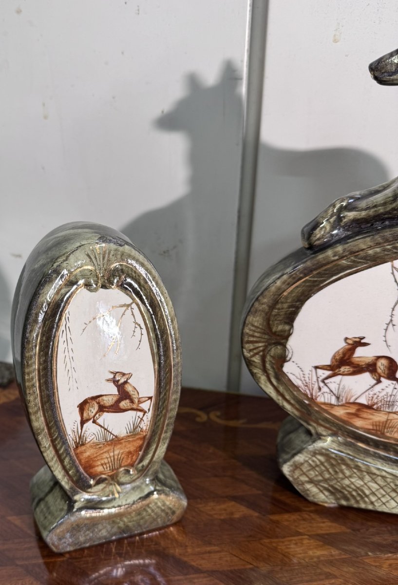 Art Deco Mantelpiece Set Consisting Of A Central Clock And Two Matching Figures-photo-4