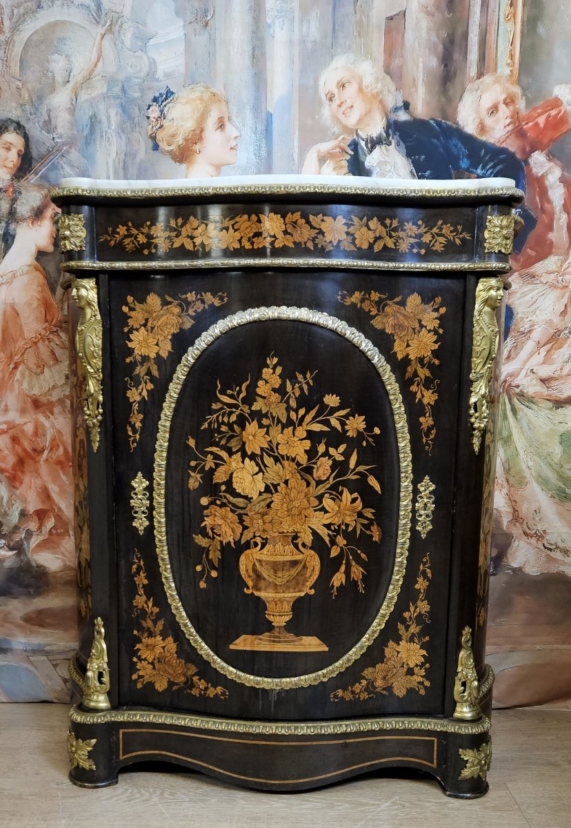 A Curved Boulle Cabinet From The Napoleon III Period, Made Of Lacquered Wood And Marquetry.-photo-1