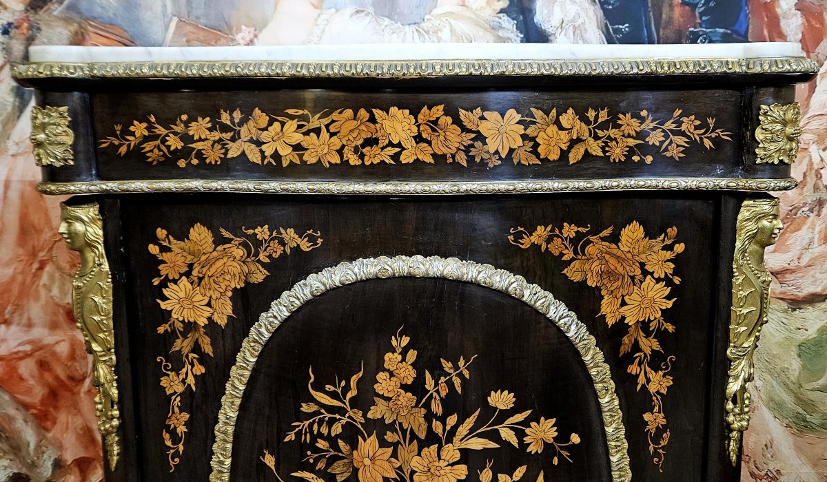 A Curved Boulle Cabinet From The Napoleon III Period, Made Of Lacquered Wood And Marquetry.-photo-3