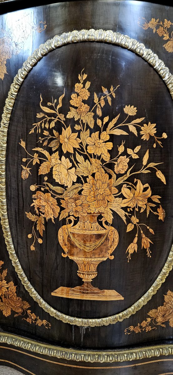 A Curved Boulle Cabinet From The Napoleon III Period, Made Of Lacquered Wood And Marquetry.-photo-4
