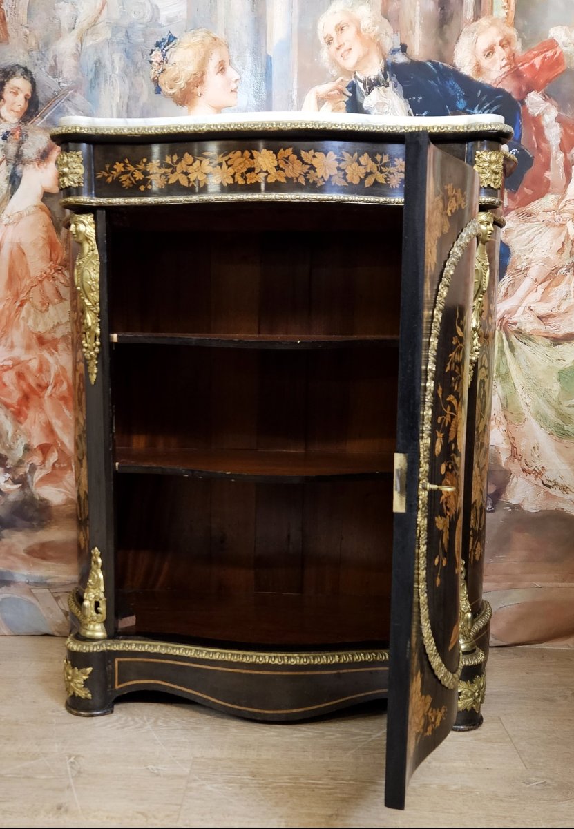 A Curved Boulle Cabinet From The Napoleon III Period, Made Of Lacquered Wood And Marquetry.-photo-5