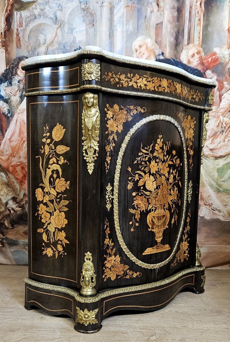 A Curved Boulle Cabinet From The Napoleon III Period, Made Of Lacquered Wood And Marquetry.-photo-6