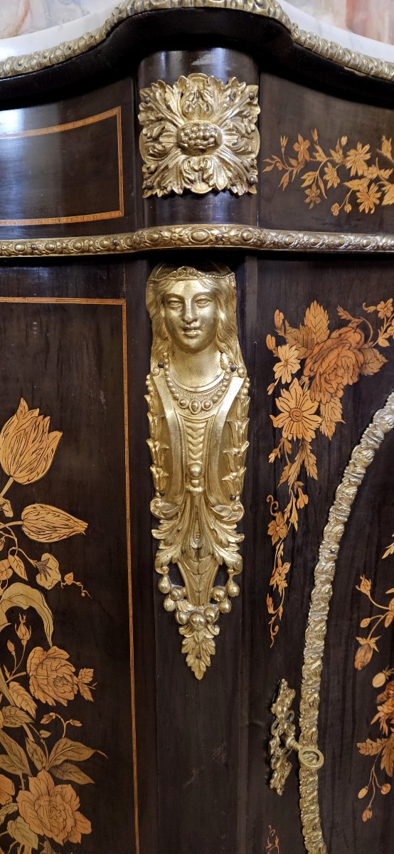 A Curved Boulle Cabinet From The Napoleon III Period, Made Of Lacquered Wood And Marquetry.-photo-7