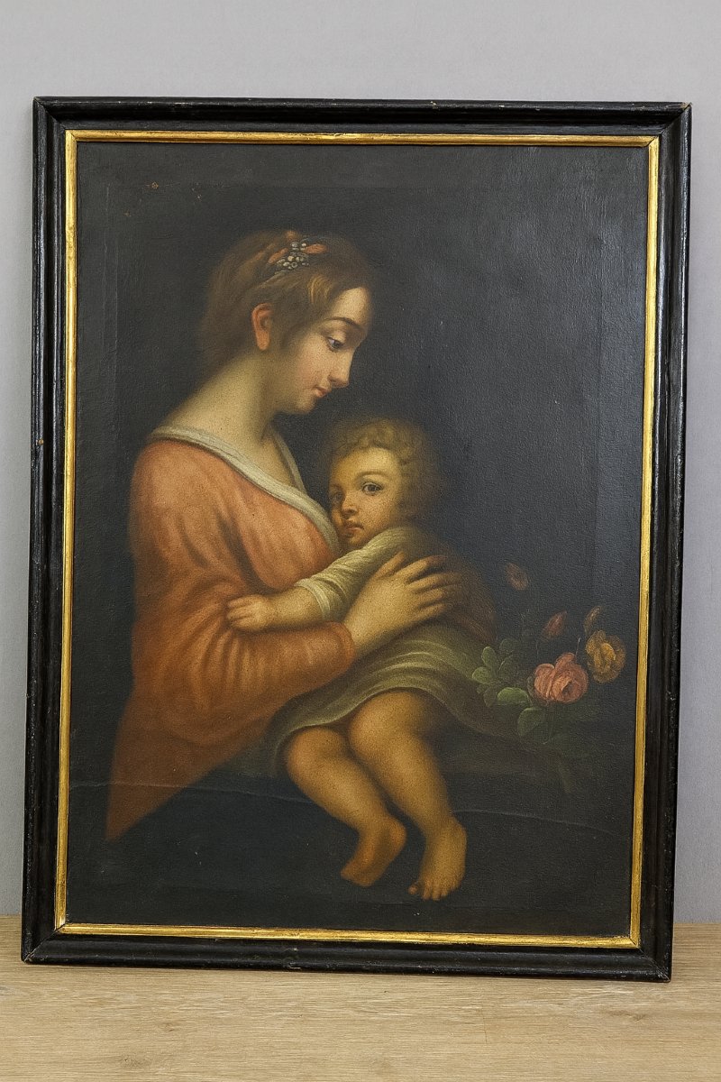 Oil On Canvas, Italian School, 18th Century, Depicting A Madonna And Child-photo-1