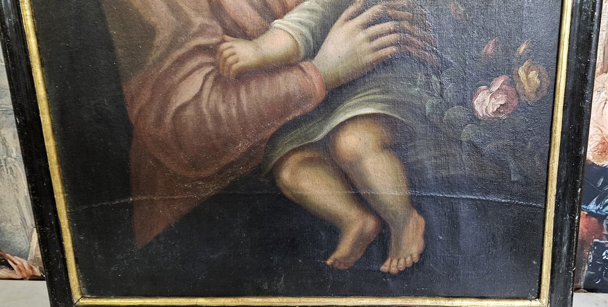 Oil On Canvas, Italian School, 18th Century, Depicting A Madonna And Child-photo-3