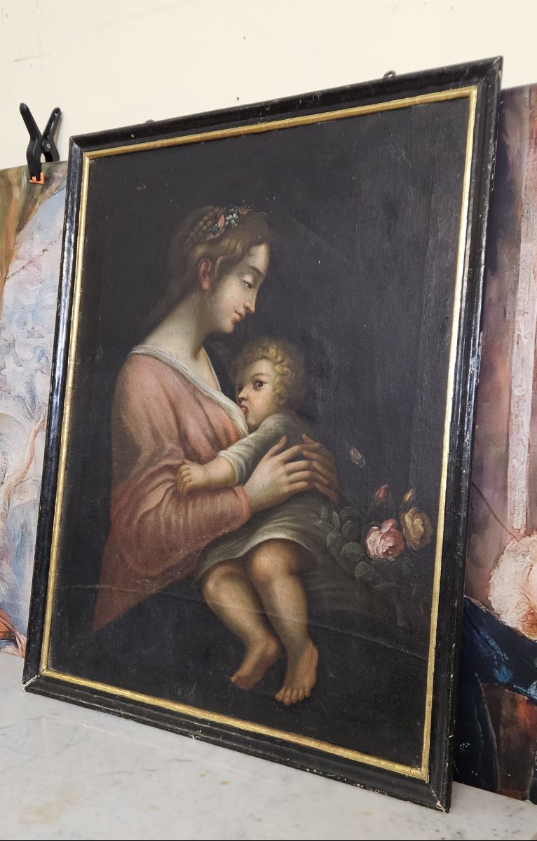 Oil On Canvas, Italian School, 18th Century, Depicting A Madonna And Child-photo-5