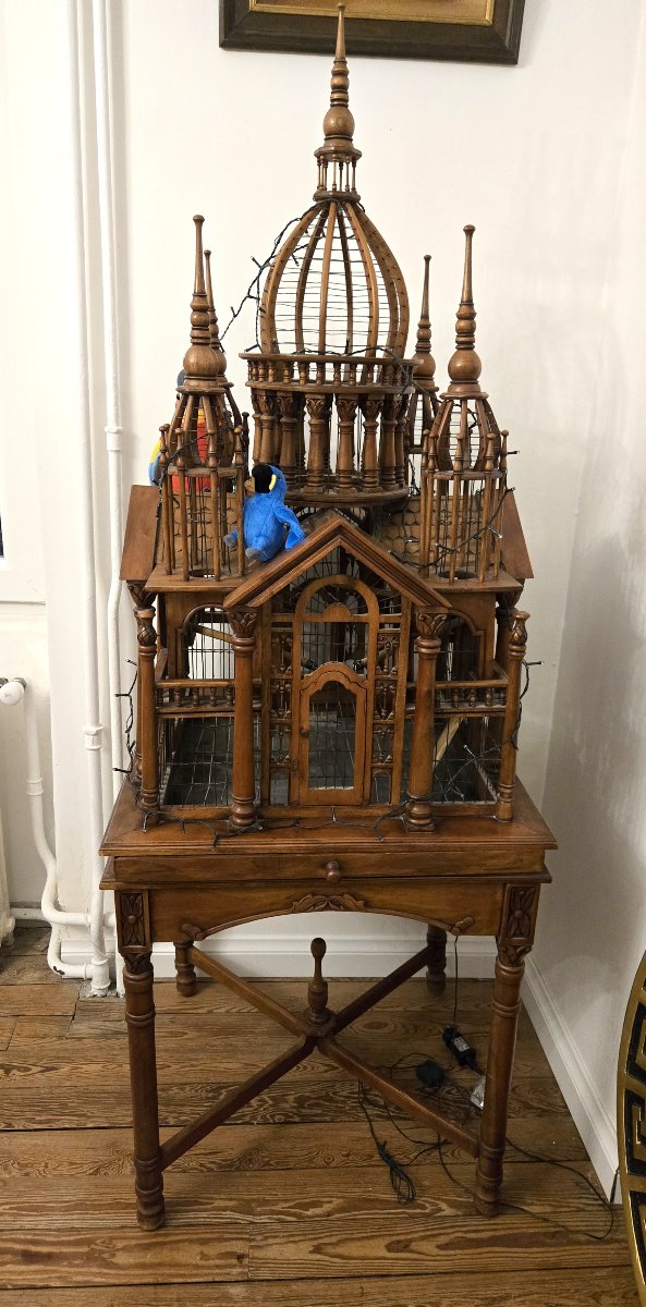 Grande volière architecturale en bois–Travail d’ébénisterie de la premiére moitié du XXeme-photo-2