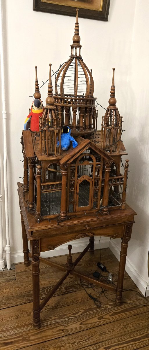 Grande volière architecturale en bois–Travail d’ébénisterie de la premiére moitié du XXeme-photo-3