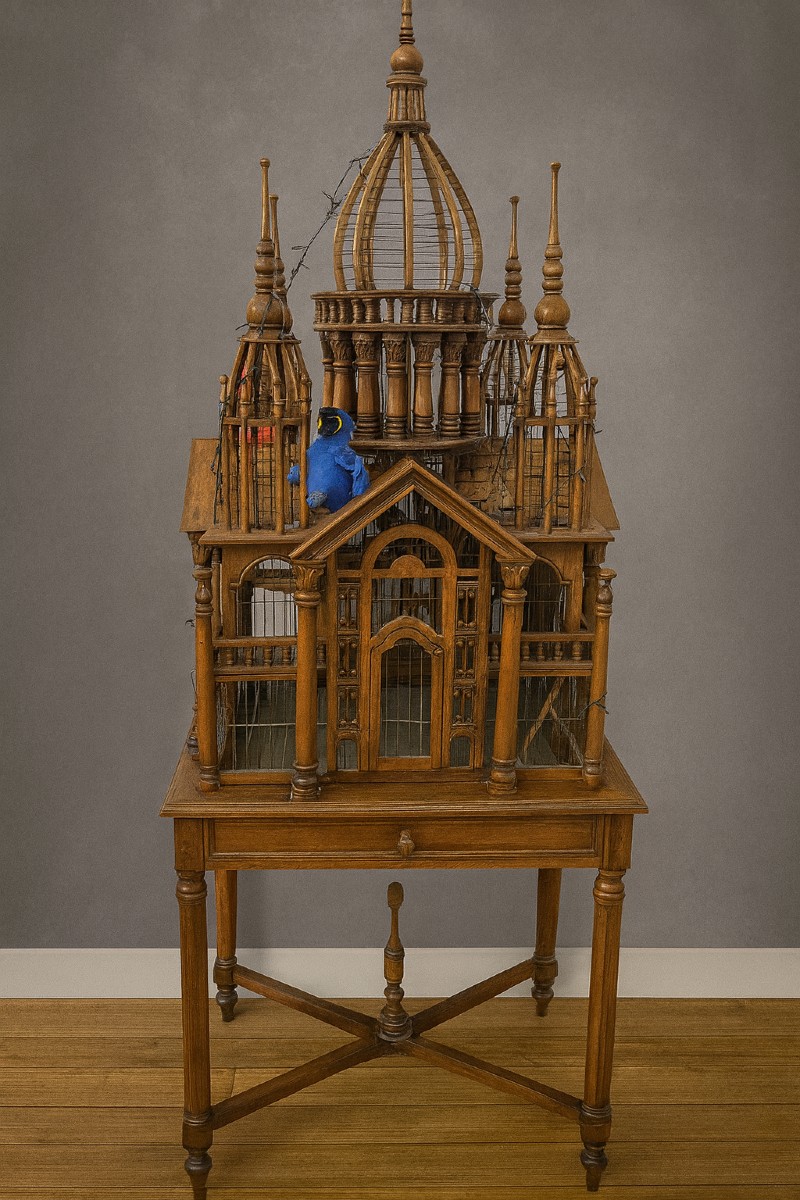 Grande volière architecturale en bois–Travail d’ébénisterie de la premiére moitié du XXeme