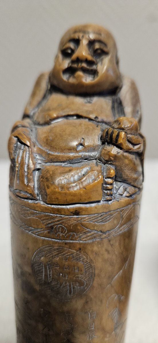 Rare et intéressante paire de cachets chinois anciens, sculptés en pierre dure naturelle -photo-5