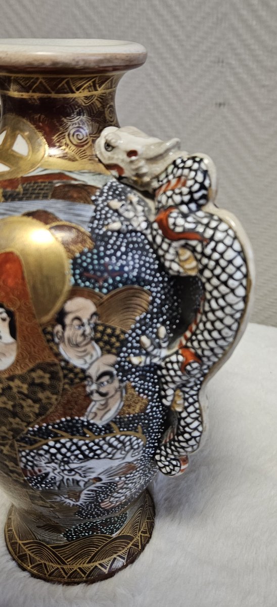 Importante paire de vases japonais en céramique Satsuma, richement décorés à la main-photo-6