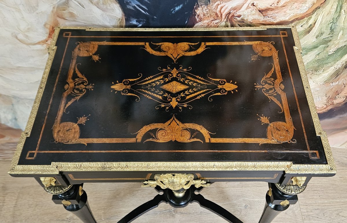 Table de courtoisie "Boulle" époque Napoléon III en marquéterie-photo-2