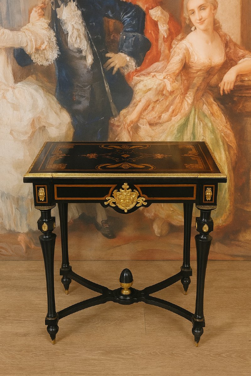 Table de courtoisie "Boulle" époque Napoléon III en marquéterie-photo-8