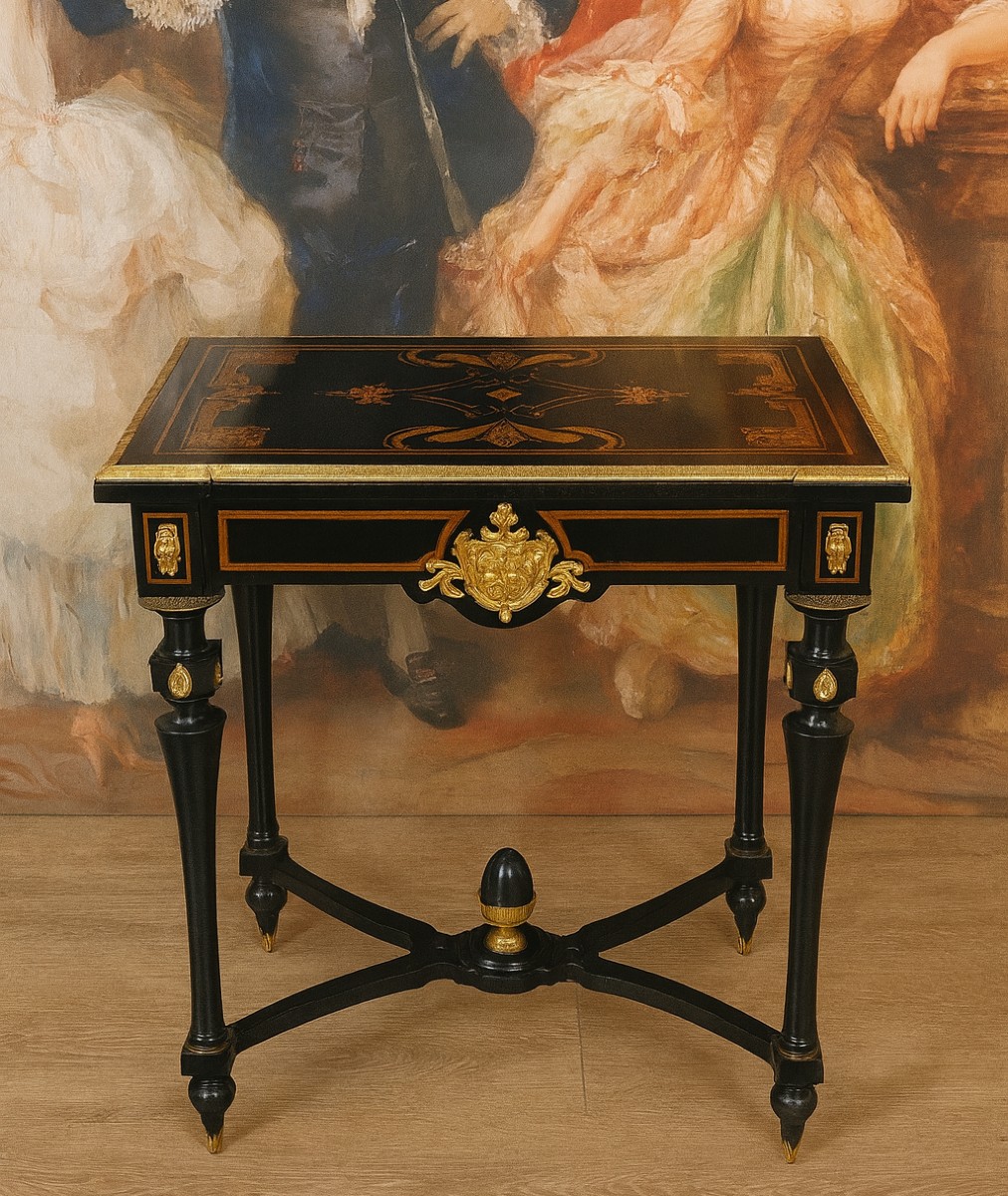 Table de courtoisie "Boulle" époque Napoléon III en marquéterie