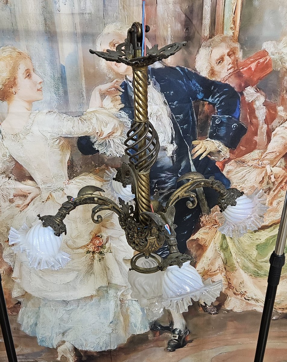 Important Five-light Gilt Bronze Chandelier From The Napoleon III Period, 19th Century  -photo-4