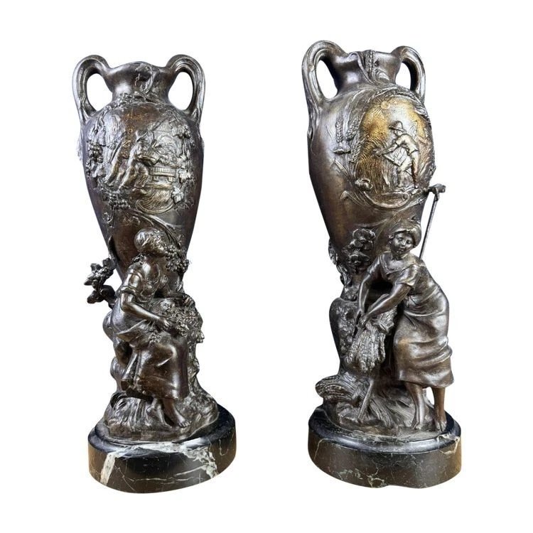 François Moreau:  Grande paire de vases époque Napoléon III-photo-2