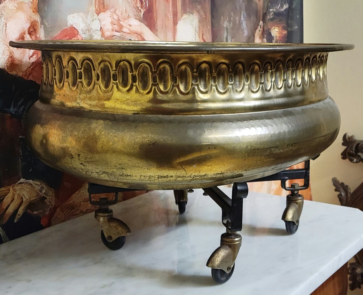 Very Large Planter In Gilded Brass-photo-3