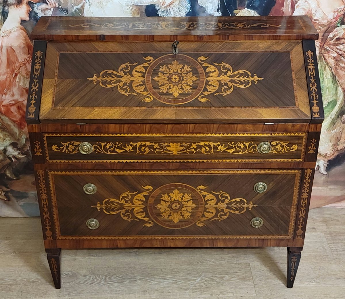 commode secrétaire scriban style Louis XV à abattant, en bois précieux -photo-2