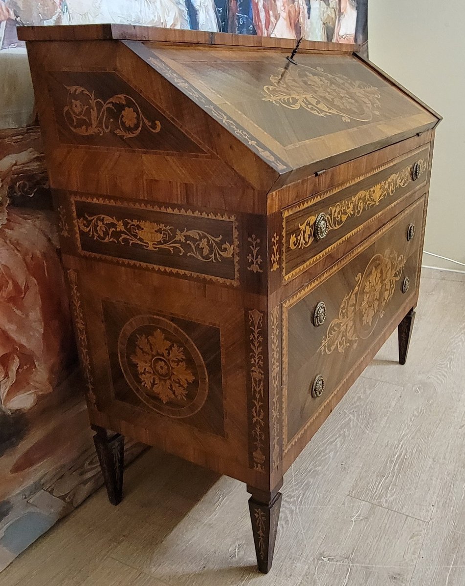commode secrétaire scriban style Louis XV à abattant, en bois précieux -photo-3