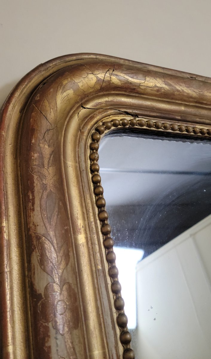 Large Louis Philippe Period Mirror In Gilded Wood-photo-6