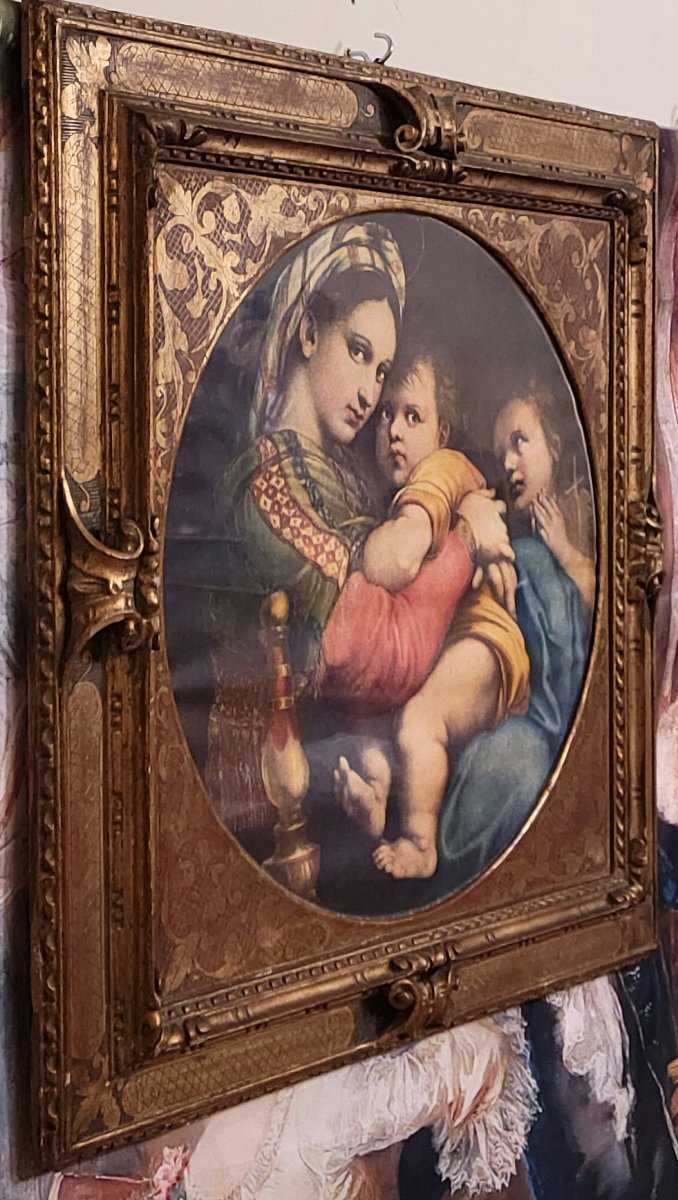 Vierge à la chaise de Raphaël : Oliographie époque fin XIXeme-photo-2