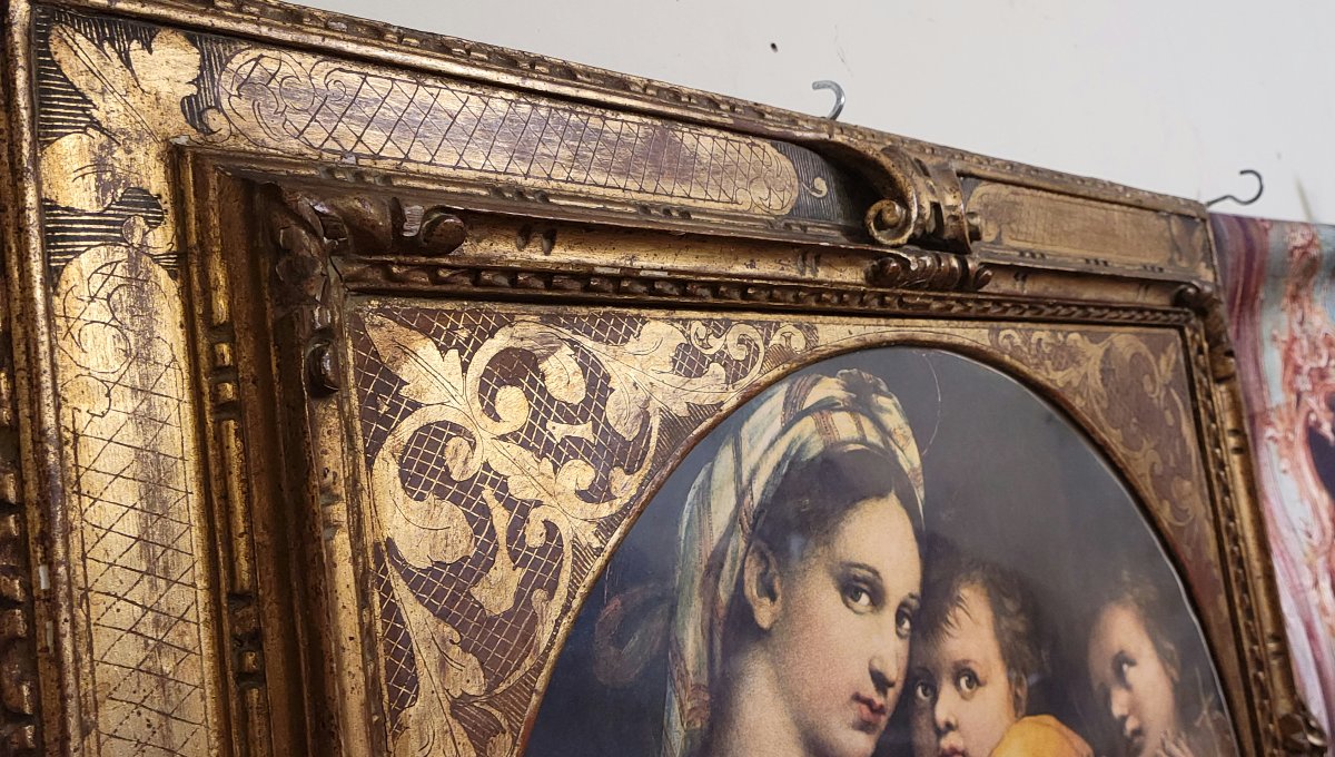 Vierge à la chaise de Raphaël : Oliographie époque fin XIXeme-photo-5