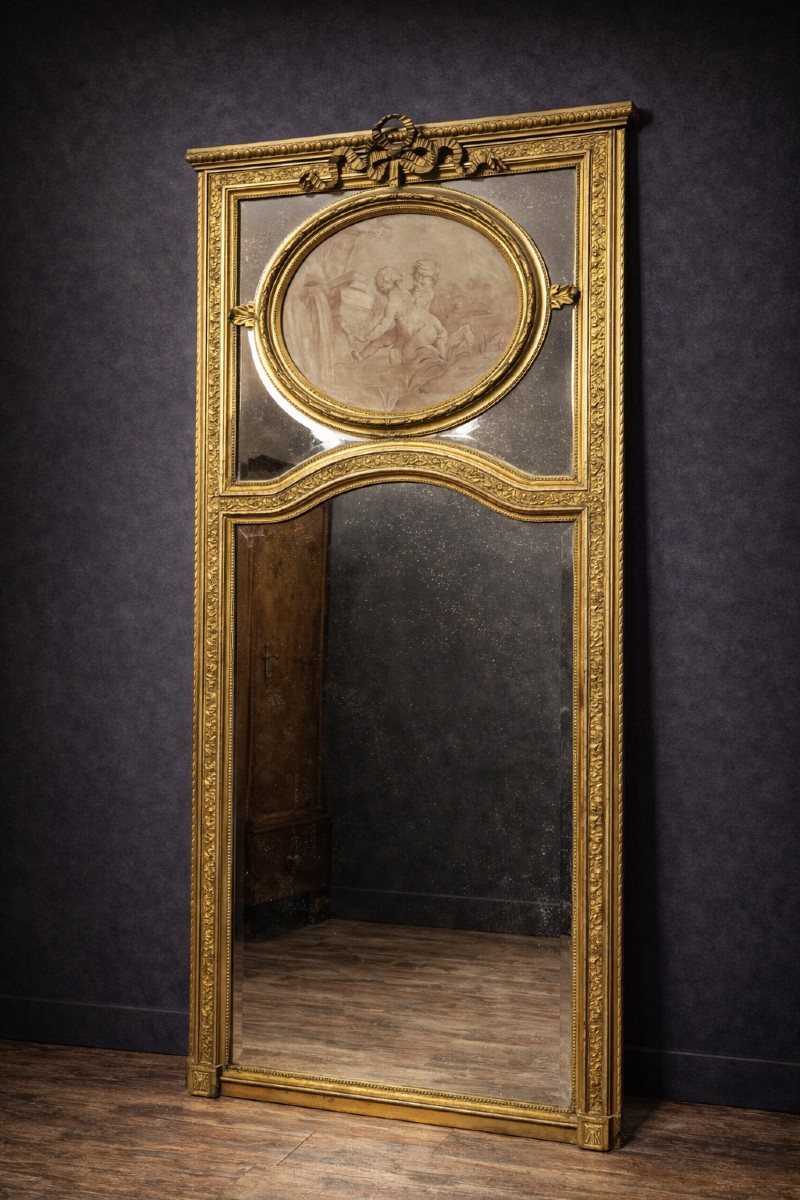 Very Large Mirror With Side Panels, Richly Carved And Gilded With Gold Leaf, In The Louis XVI Style
