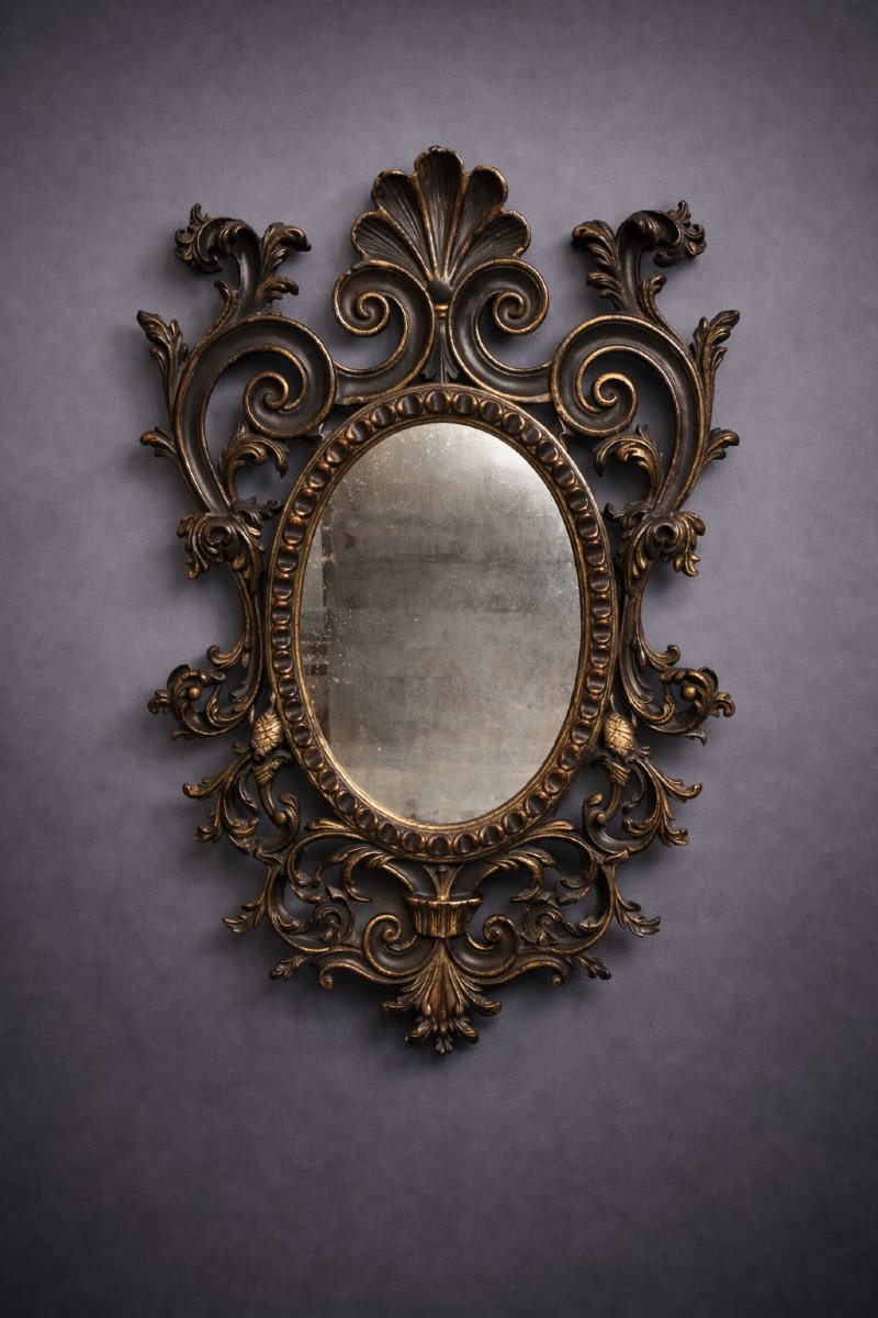Antique Louis XV Style Mirror, Richly Carved With A Decoration Of Scrolls, Shells And Foliage.-photo-1