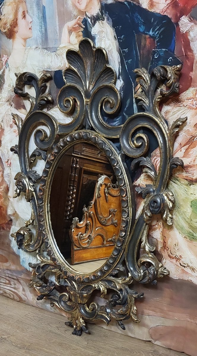 Antique Louis XV Style Mirror, Richly Carved With A Decoration Of Scrolls, Shells And Foliage.-photo-3