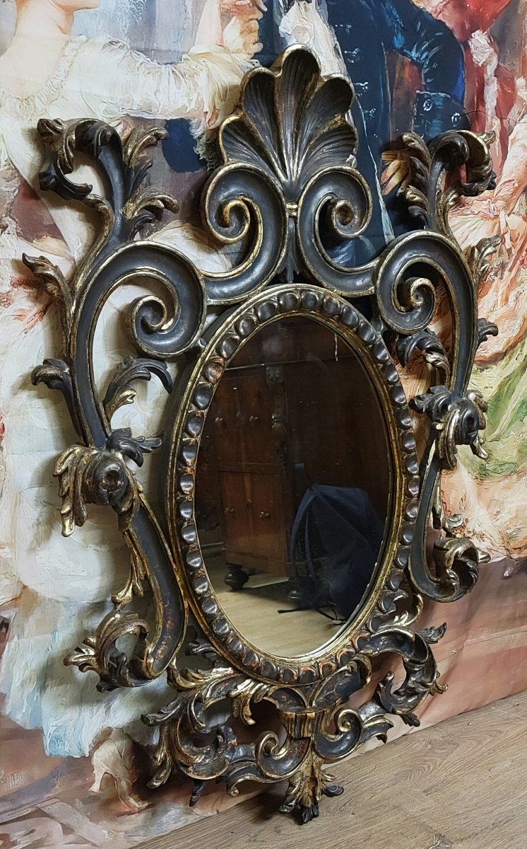 Antique Louis XV Style Mirror, Richly Carved With A Decoration Of Scrolls, Shells And Foliage.-photo-4