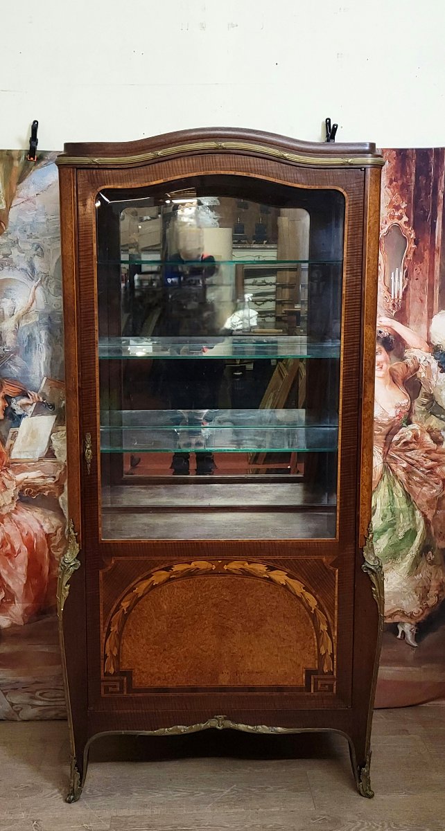 Louis XV Style Display Cabinet In Marquetry Of Fine Woods-photo-2