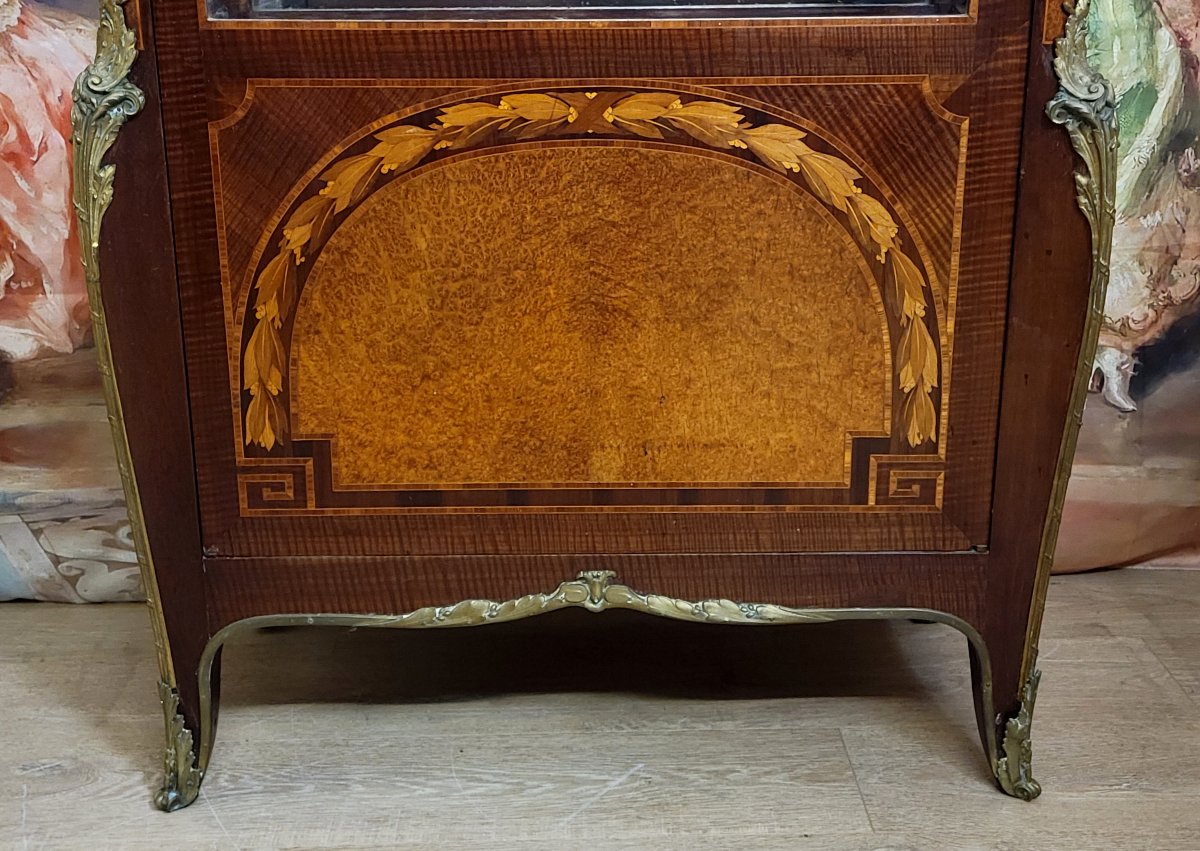 Louis XV Style Display Cabinet In Marquetry Of Fine Woods-photo-4