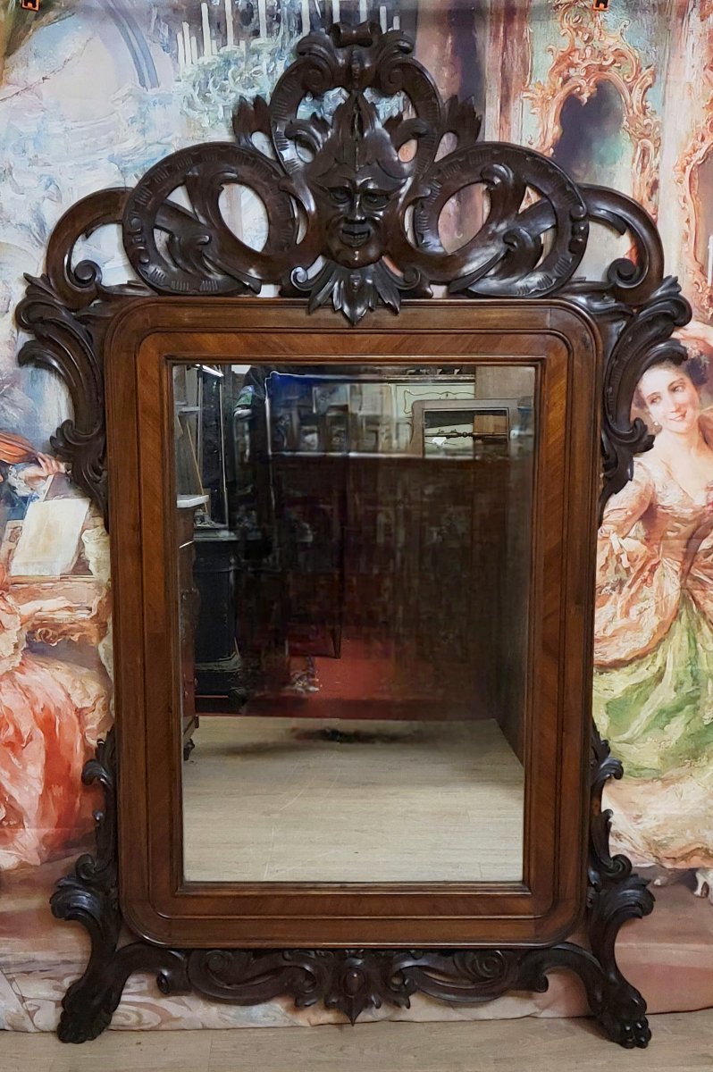 A Very Important Carved Wooden Mirror, Dating From The 19th Century, The Napoleon III Era-photo-1