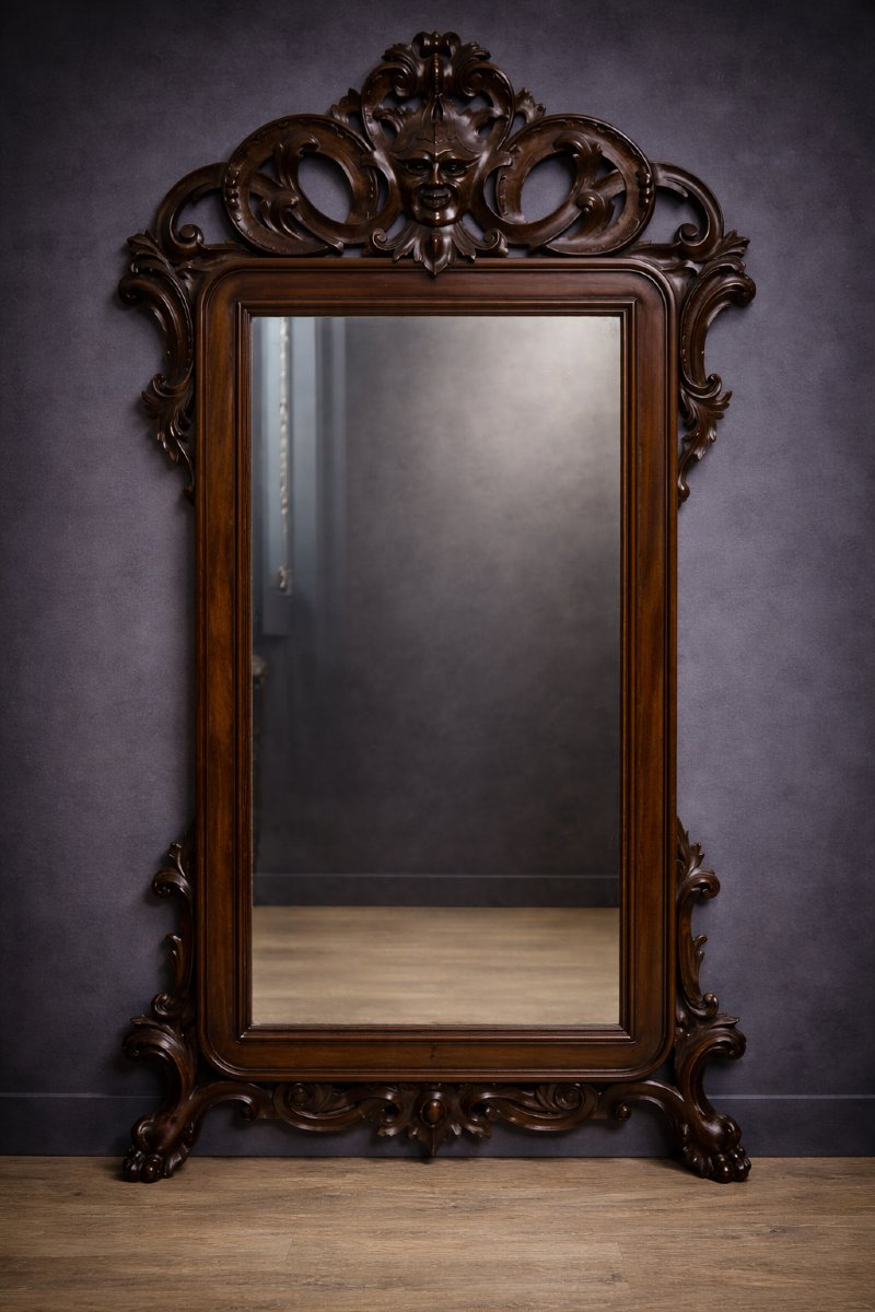 A Very Important Carved Wooden Mirror, Dating From The 19th Century, The Napoleon III Era-photo-2