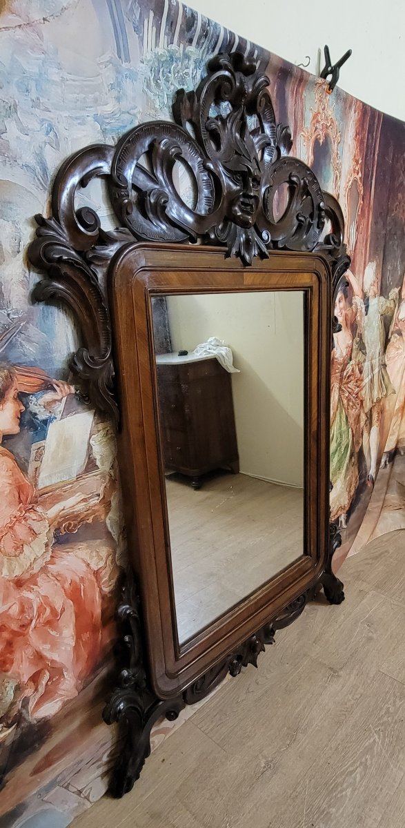 A Very Important Carved Wooden Mirror, Dating From The 19th Century, The Napoleon III Era-photo-3