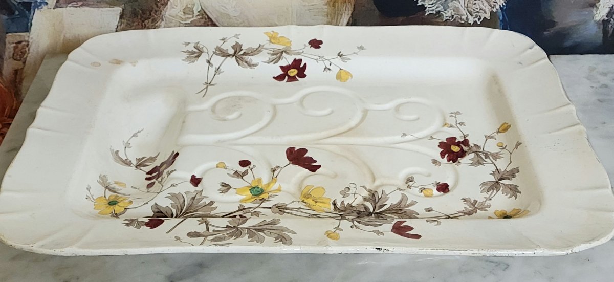 Very Large Rectangular Platter With Scalloped Edges, In Fine Cream-glazed Earthenware, Signed Minton-photo-1