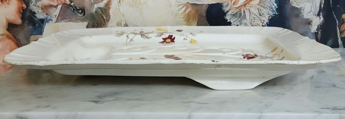 Very Large Rectangular Platter With Scalloped Edges, In Fine Cream-glazed Earthenware, Signed Minton-photo-2