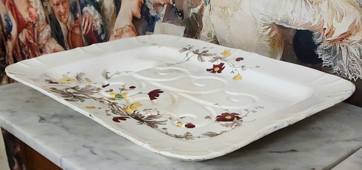 Very Large Rectangular Platter With Scalloped Edges, In Fine Cream-glazed Earthenware, Signed Minton-photo-3
