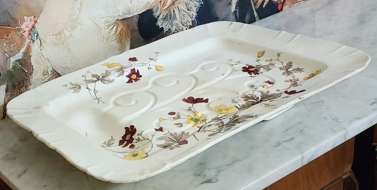 Very Large Rectangular Platter With Scalloped Edges, In Fine Cream-glazed Earthenware, Signed Minton-photo-4