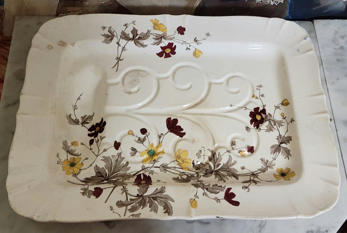 Very Large Rectangular Platter With Scalloped Edges, In Fine Cream-glazed Earthenware, Signed Minton-photo-5