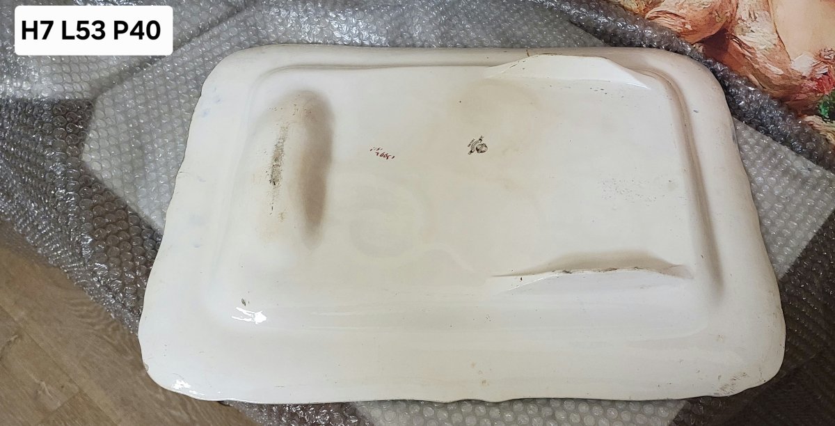 Very Large Rectangular Platter With Scalloped Edges, In Fine Cream-glazed Earthenware, Signed Minton-photo-7