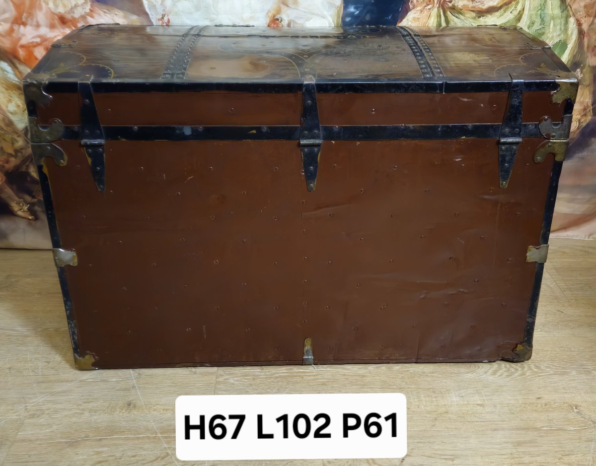 Rare Metal Travel Trunk With A Faux Wood Finish – Napoleon III Period-photo-2