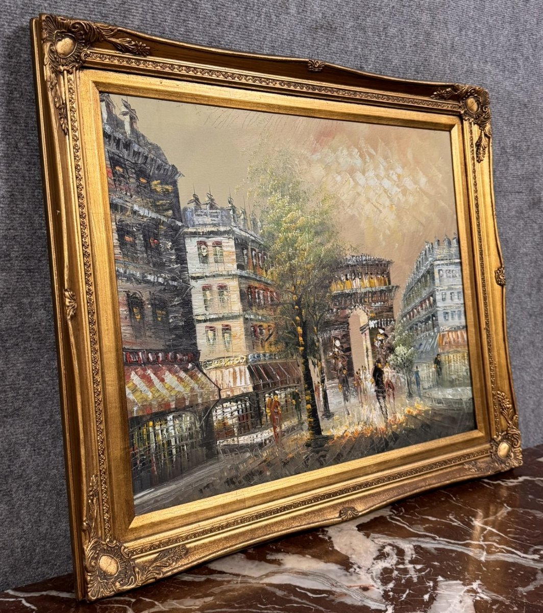 Tableau ancien – Vue de Paris, Arc de Triomphe – Huile sur toile encadrée  -photo-5