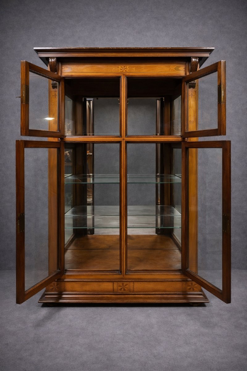 Antique Marquetry Bookcase Display Cabinet – Classic Style – Glass Doors  -photo-1