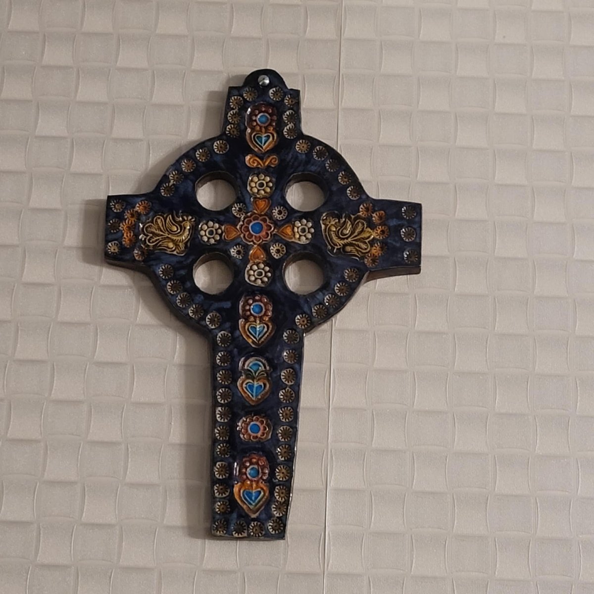Glazed Ceramic Devotional Cross – Floral Motifs  -photo-1